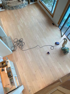 sanding engineered plank fir flooring with Hummel sander