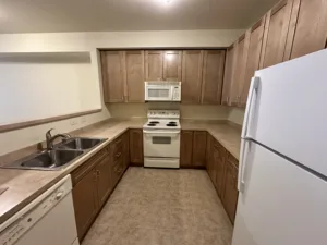 condo unit showing new tile paint trim and carpet and cabinets