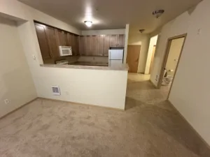 condo unit showing new tile paint trim and carpet and cabinets