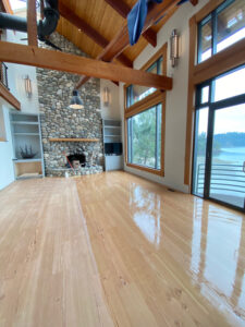 engineered plank fir flooring and stairs with satin clear coat applied