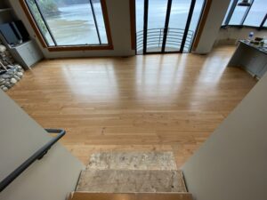 engineered plank fir flooring over radiant heat is finished with Bona Satin Traffic