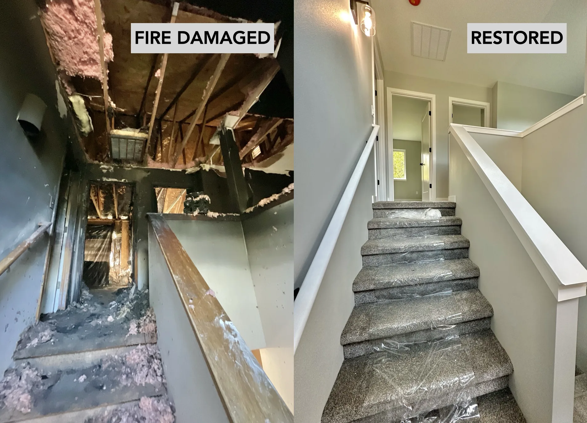 fire damaged stairs are restored